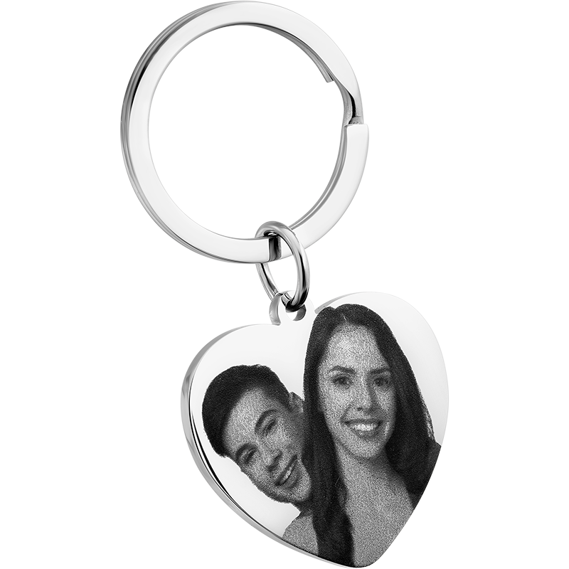 Personalisierter Schlüsselanhänger mit Herz, Foto und Textgravur