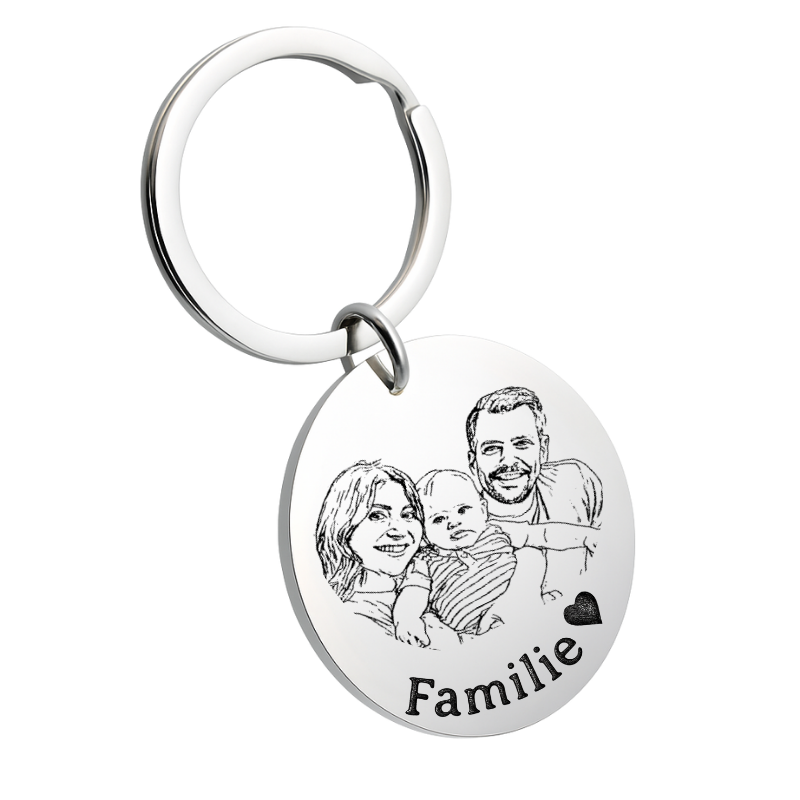 Picture-to-drawing Großer Runder Schlüsselanhänger - Personalisierbar mit Foto & Gravur